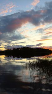 Preview wallpaper river, trees, forest, reflection, dark, sky