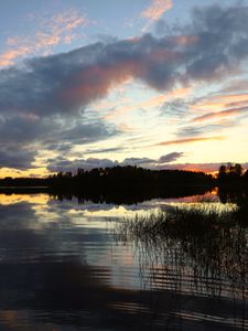 Preview wallpaper river, trees, forest, reflection, dark, sky