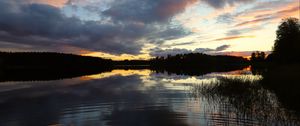 Preview wallpaper river, trees, forest, reflection, dark, sky