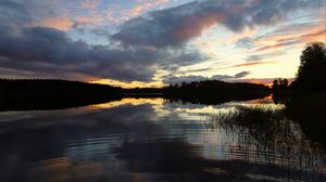 Preview wallpaper river, trees, forest, reflection, dark, sky