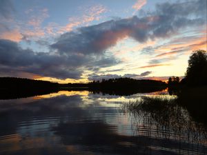 Preview wallpaper river, trees, forest, reflection, dark, sky