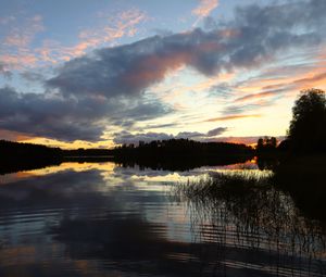 Preview wallpaper river, trees, forest, reflection, dark, sky