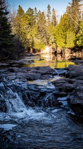 Preview wallpaper river, trees, forest, waterfall, water, landscape