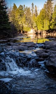 Preview wallpaper river, trees, forest, waterfall, water, landscape