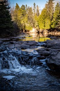Preview wallpaper river, trees, forest, waterfall, water, landscape
