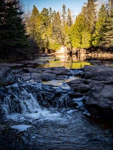Preview wallpaper river, trees, forest, waterfall, water, landscape