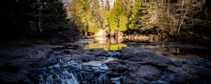 Preview wallpaper river, trees, forest, waterfall, water, landscape