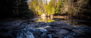 Preview wallpaper river, trees, forest, waterfall, water, landscape