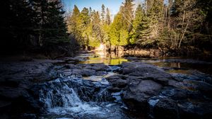 Preview wallpaper river, trees, forest, waterfall, water, landscape