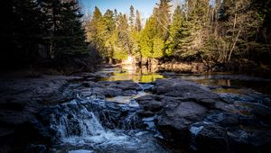 Preview wallpaper river, trees, forest, waterfall, water, landscape