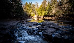 Preview wallpaper river, trees, forest, waterfall, water, landscape