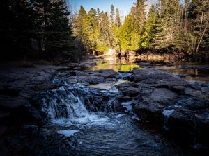 Preview wallpaper river, trees, forest, waterfall, water, landscape