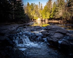 Preview wallpaper river, trees, forest, waterfall, water, landscape