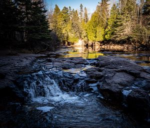 Preview wallpaper river, trees, forest, waterfall, water, landscape