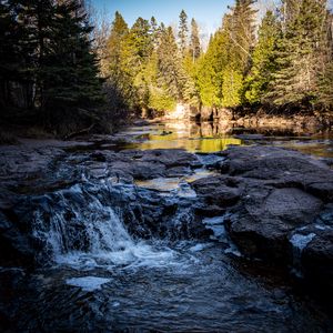 Preview wallpaper river, trees, forest, waterfall, water, landscape