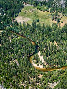 Preview wallpaper river, trees, glade, aerial view