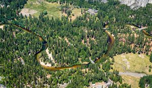 Preview wallpaper river, trees, glade, aerial view