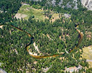 Preview wallpaper river, trees, glade, aerial view