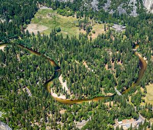 Preview wallpaper river, trees, glade, aerial view