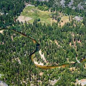 Preview wallpaper river, trees, glade, aerial view