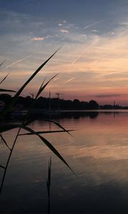 Preview wallpaper river, trees, grass, evening, nature