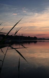 Preview wallpaper river, trees, grass, evening, nature