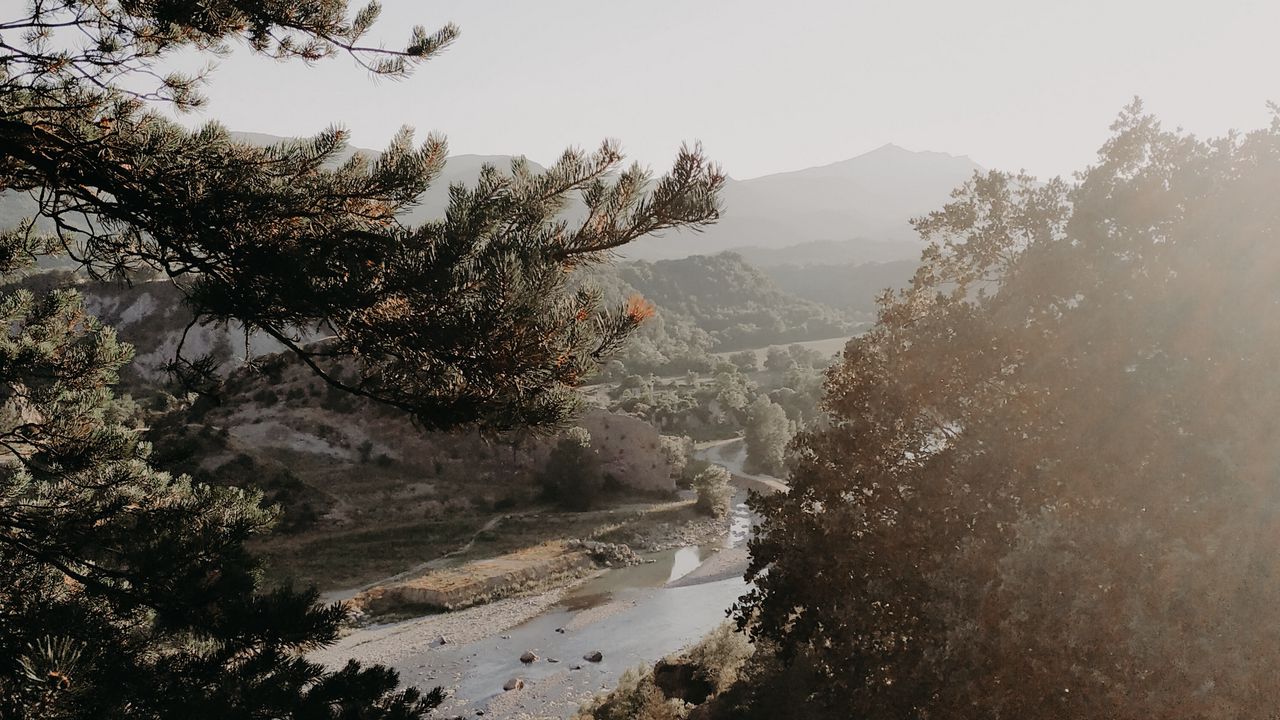 Wallpaper river, trees, hills, shore, landscape