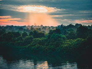 Preview wallpaper river, trees, horizon, sky