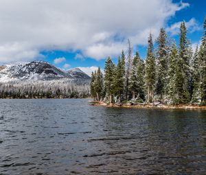 Preview wallpaper river, trees, island, mountains, nature