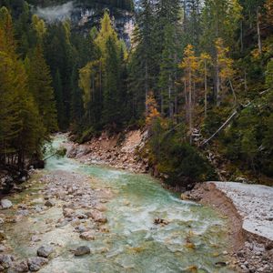 Preview wallpaper river, trees, mountain, nature, landscape