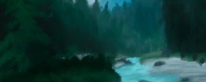 Preview wallpaper river, trees, mountain, landscape, art
