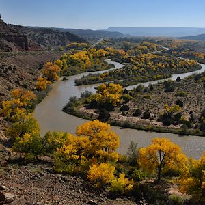 Preview wallpaper river, trees, mountains, landscape, nature, autumn