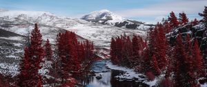 Preview wallpaper river, trees, mountains, hills, landscape