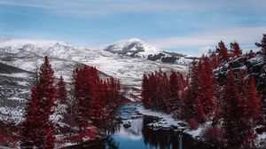 Preview wallpaper river, trees, mountains, hills, landscape