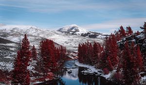 Preview wallpaper river, trees, mountains, hills, landscape