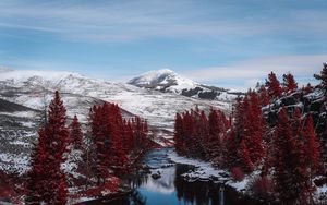 Preview wallpaper river, trees, mountains, hills, landscape