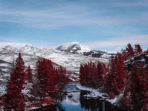 Preview wallpaper river, trees, mountains, hills, landscape