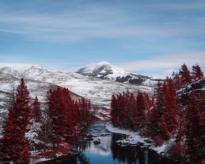 Preview wallpaper river, trees, mountains, hills, landscape