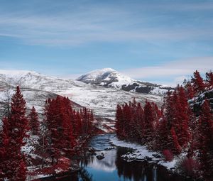 Preview wallpaper river, trees, mountains, hills, landscape