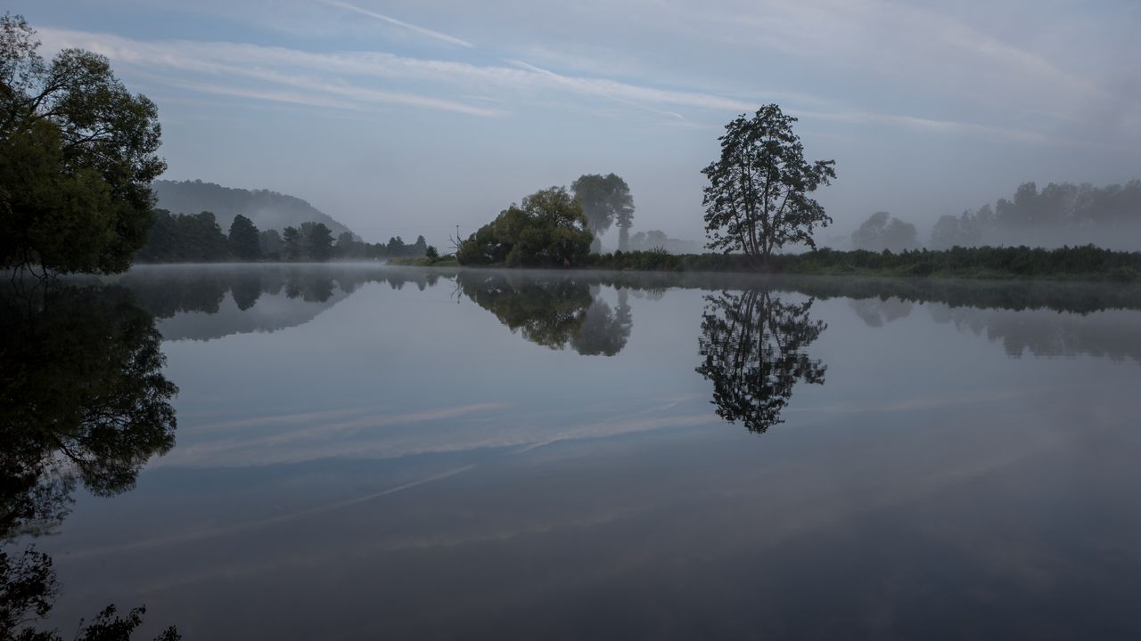 Wallpaper river, trees, reflection, nature, landscape, dark