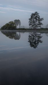 Preview wallpaper river, trees, reflection, nature, landscape, dark