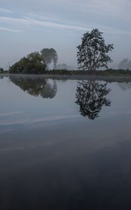 Preview wallpaper river, trees, reflection, nature, landscape, dark