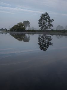 Preview wallpaper river, trees, reflection, nature, landscape, dark