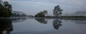 Preview wallpaper river, trees, reflection, nature, landscape, dark