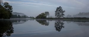 Preview wallpaper river, trees, reflection, nature, landscape, dark