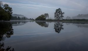 Preview wallpaper river, trees, reflection, nature, landscape, dark