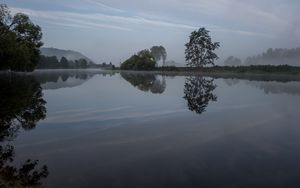 Preview wallpaper river, trees, reflection, nature, landscape, dark