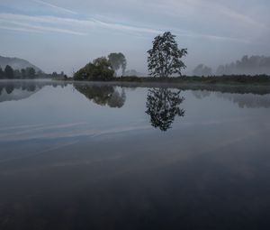 Preview wallpaper river, trees, reflection, nature, landscape, dark