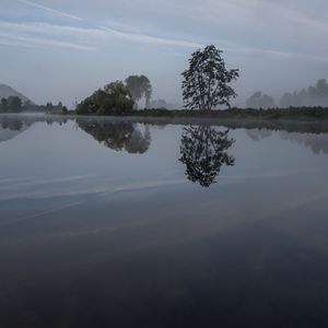 Preview wallpaper river, trees, reflection, nature, landscape, dark