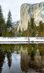 Preview wallpaper river, trees, rock, reflections, nature